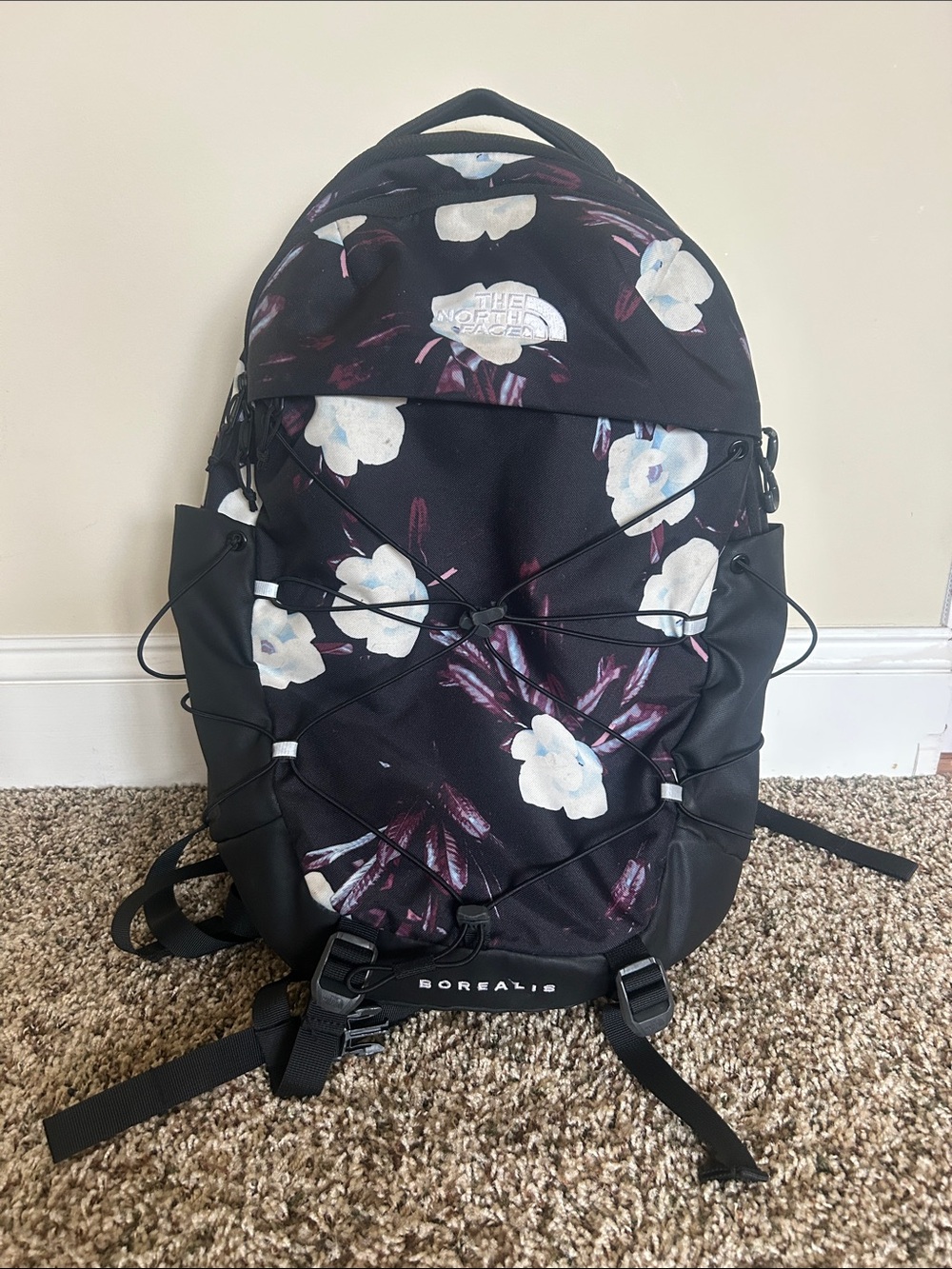The North Face Black Floral Borealis Plus Backpack